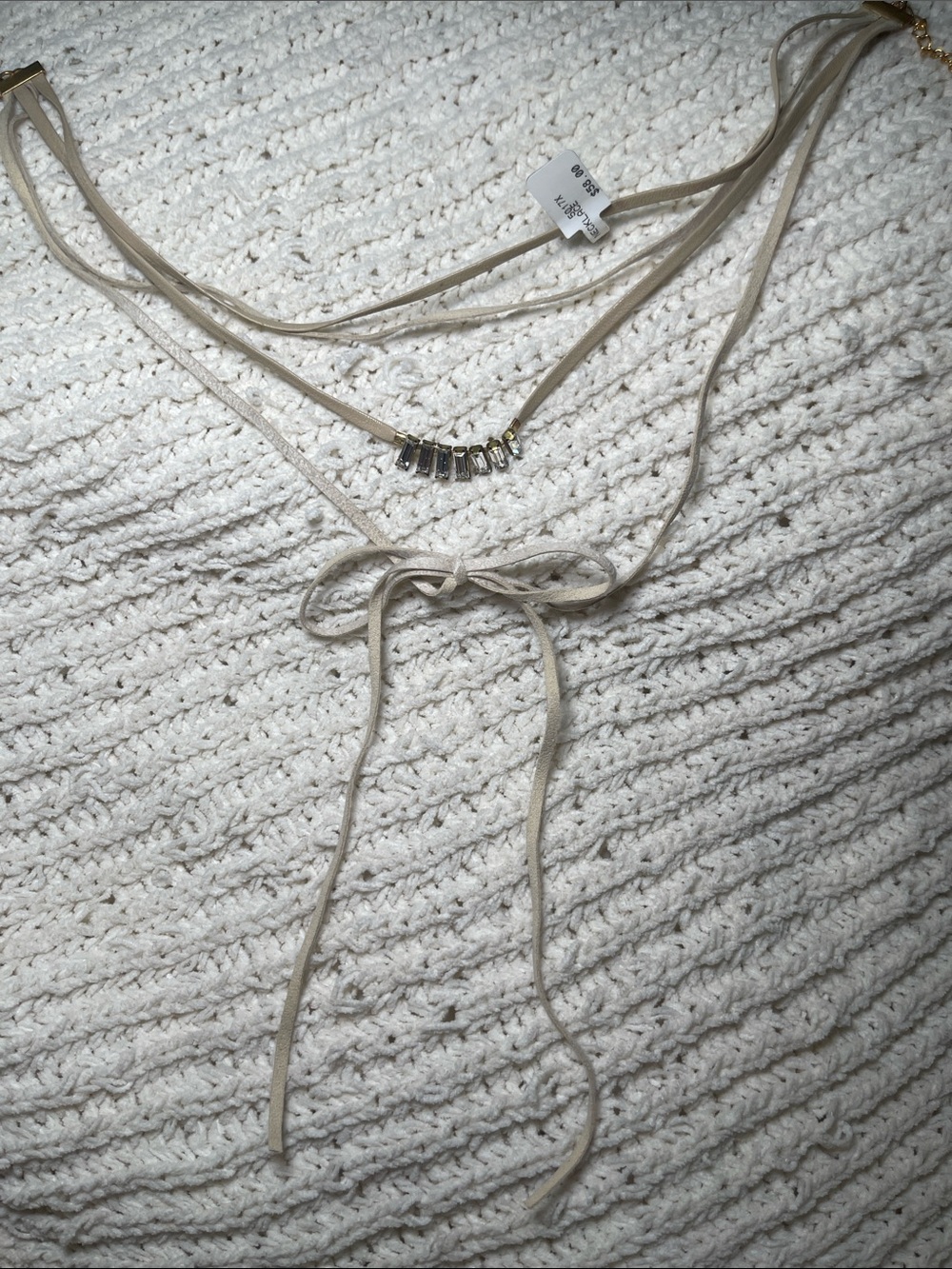 Cream Suede Wrap Necklace with Gold Accent Beads